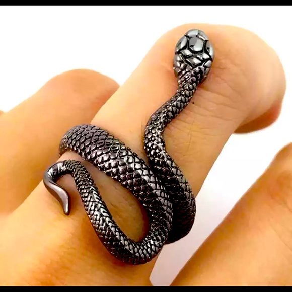 Snake wrap ring silver and black resizable adjustable - Picture 2 of 2